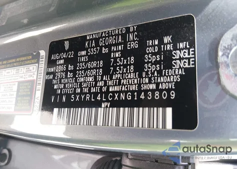 2022 Kia Sorento S из США, поврежденный, VIN 5XYRL4LCXNG143809